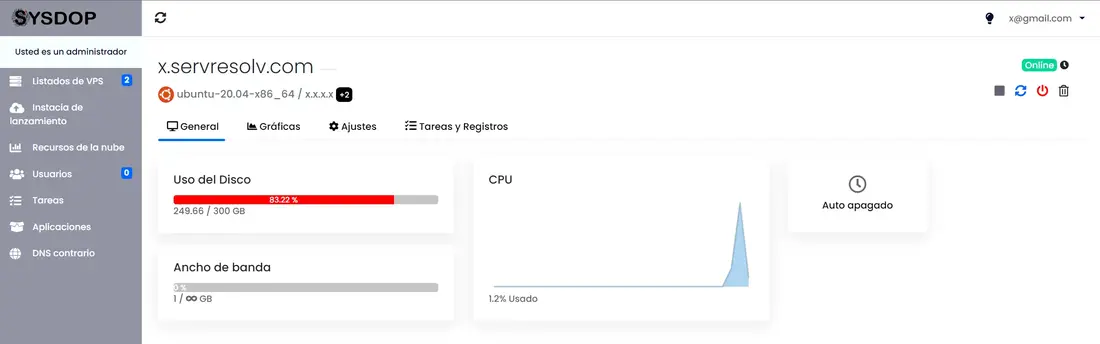 Server services and status panel